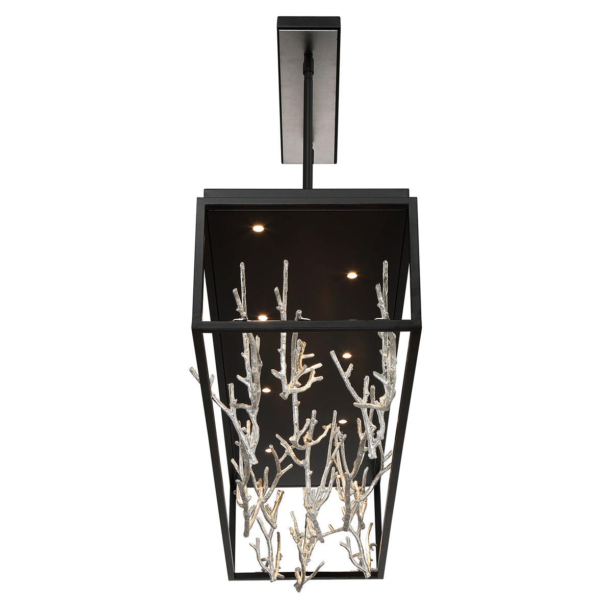 Eurofase Lighting Aerie 42" 8-Light Dimmable Integrated LED Rectangular Black Open-Cage Framed Chandelier With Silver Free-Flowing Gilded Branch Accents