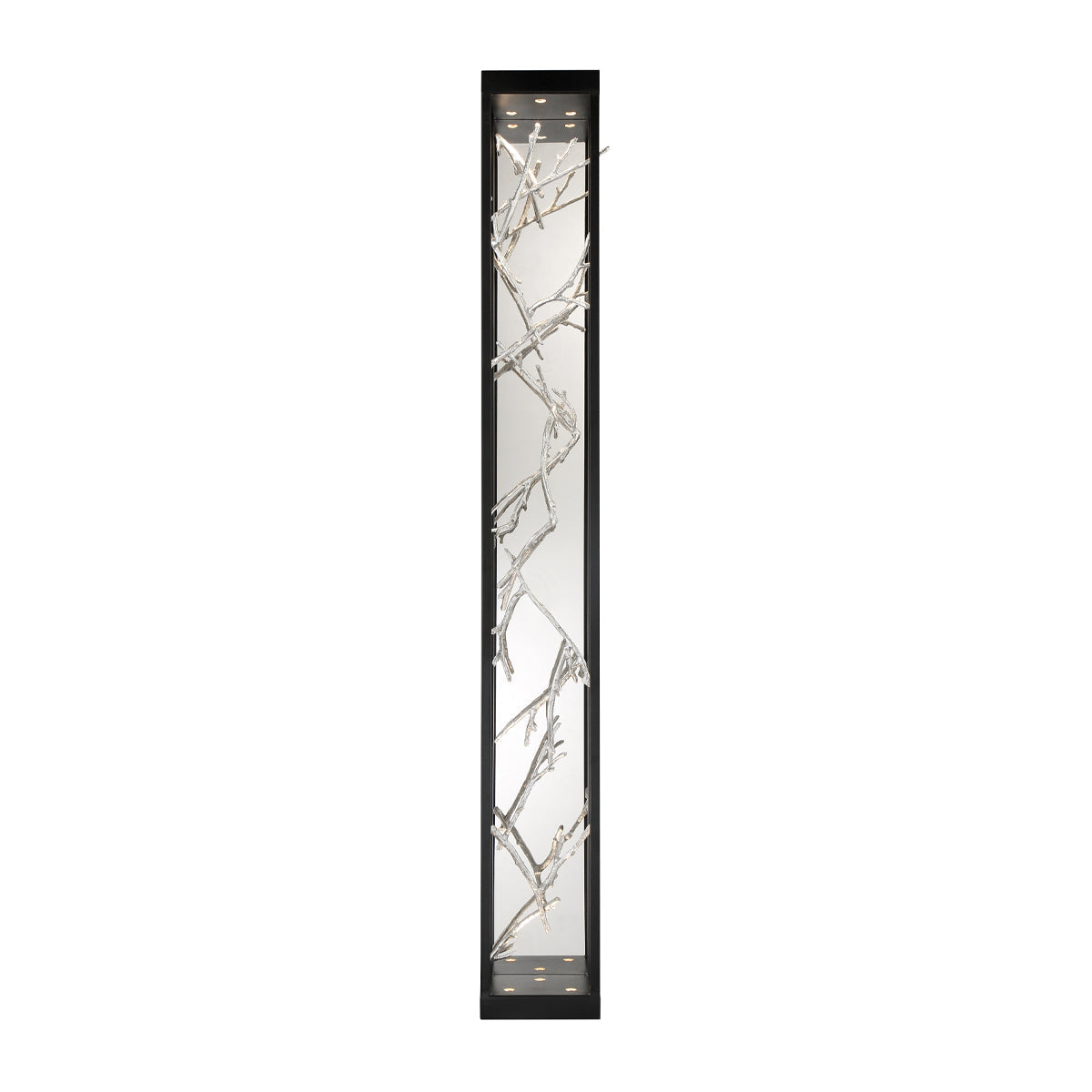 Eurofase Lighting Aerie 48" 6-Light Dimmable Integrated LED Rectangular Black Open-Cage Framed Wall Sconce With Silver Free-Flowing Gilded Branch Accents