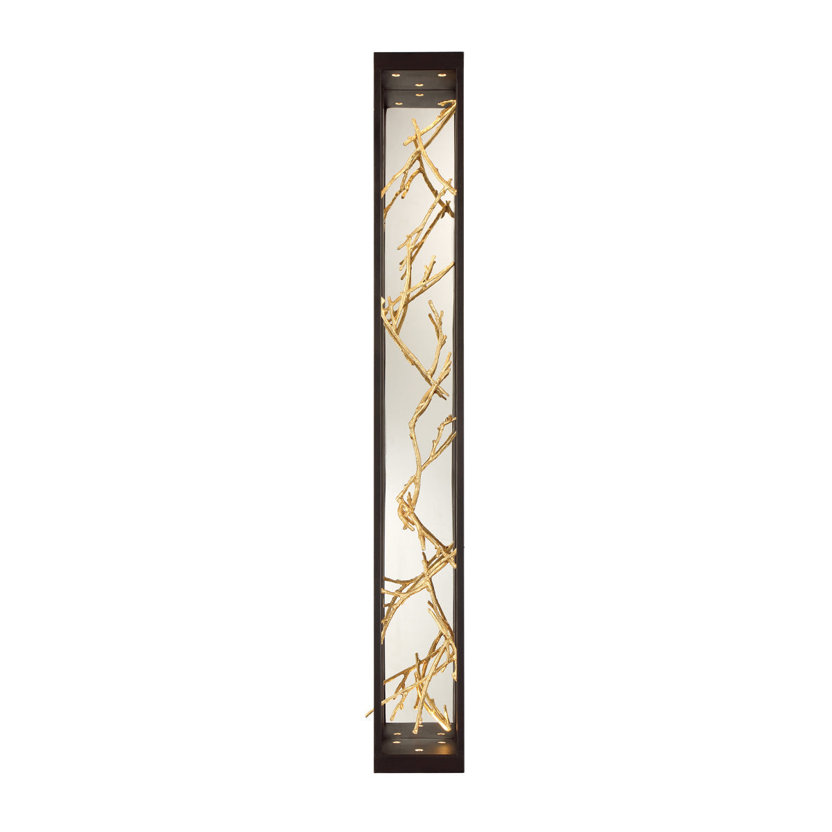 Eurofase Lighting Aerie 48" 6-Light Dimmable Integrated LED Rectangular Bronze Open-Cage Framed Wall Sconce With Gold Free-Flowing Gilded Branch Accents