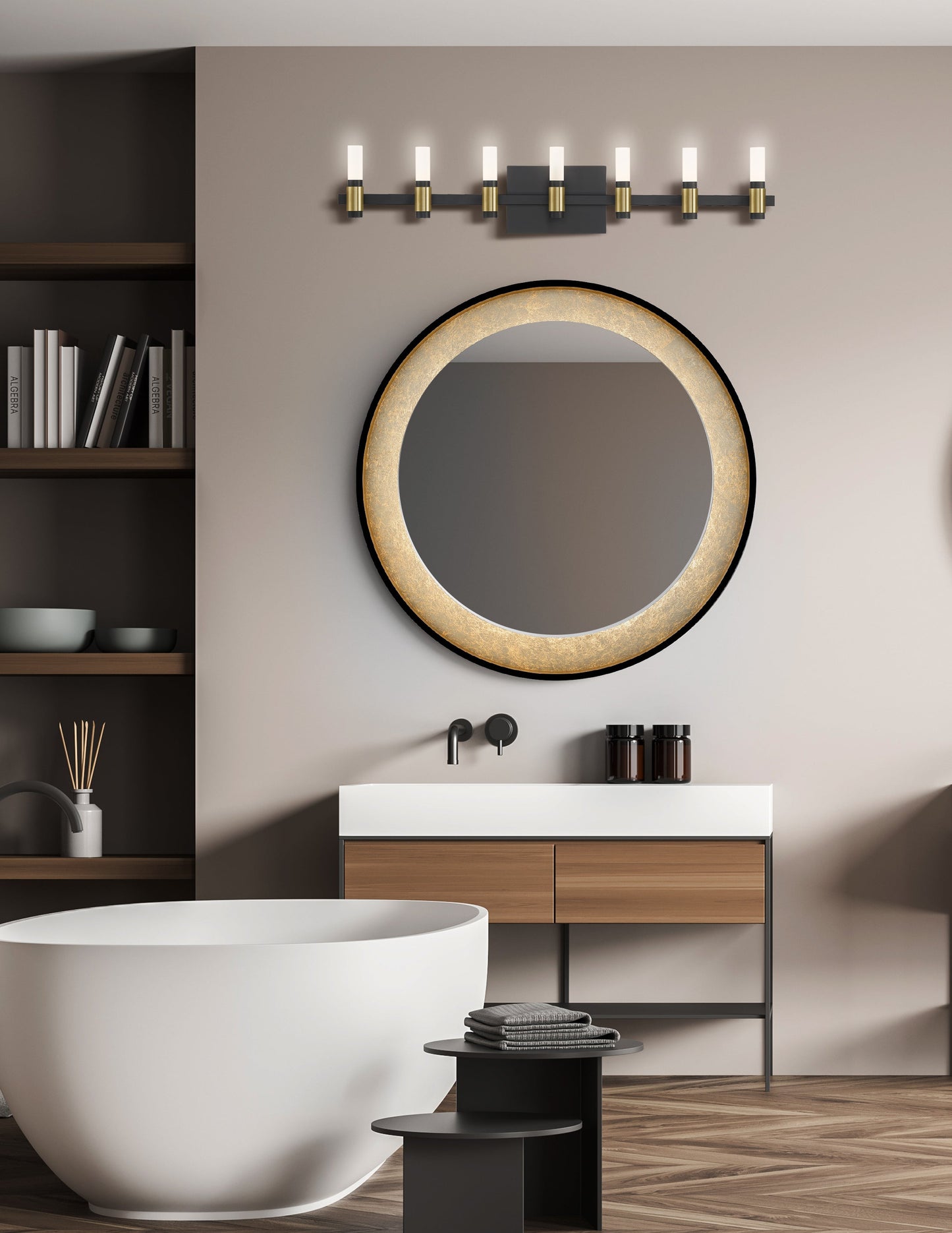 Eurofase Lighting Albany 32" 7-Light Dimmable Integrated LED Silver & Black Mix Vanity Light