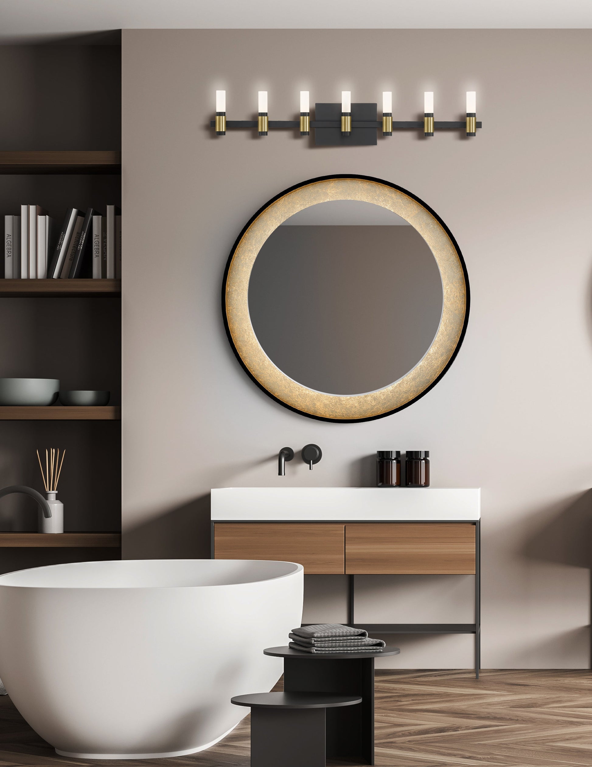 Eurofase Lighting Albany 32" 7-Light Dimmable Integrated LED Silver & Black Mix Vanity Light