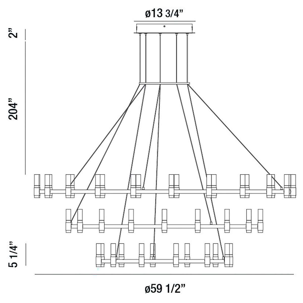 Eurofase Lighting Albany 60" 3-Tier Dimmable Integrated LED Brass & Black Chandelier