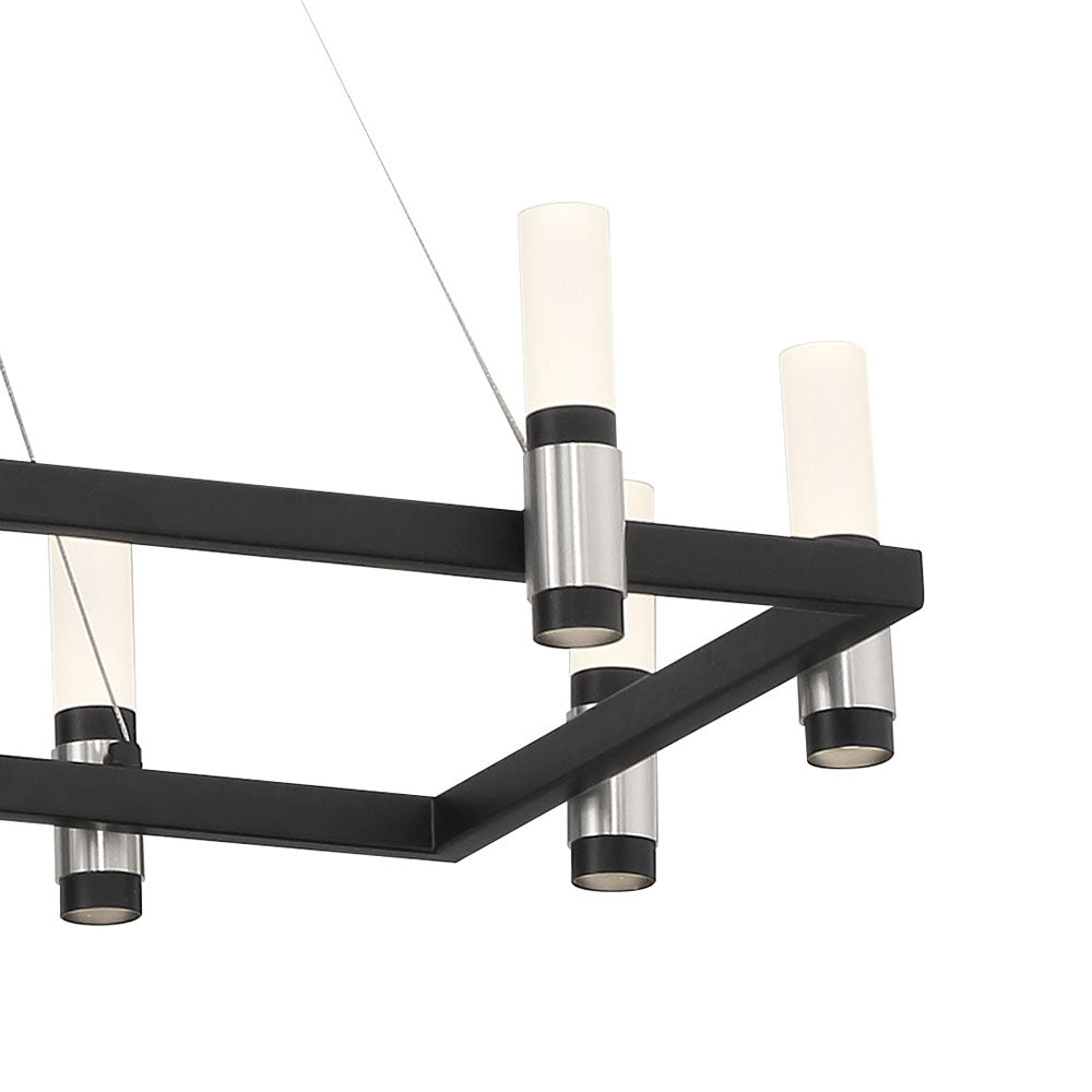 Eurofase Lighting Altamont 40" 12-Light Dimmable Integrated LED Metal Rectangular Black And Satin Nickel Chandelier With Soft White Acrylic Shades