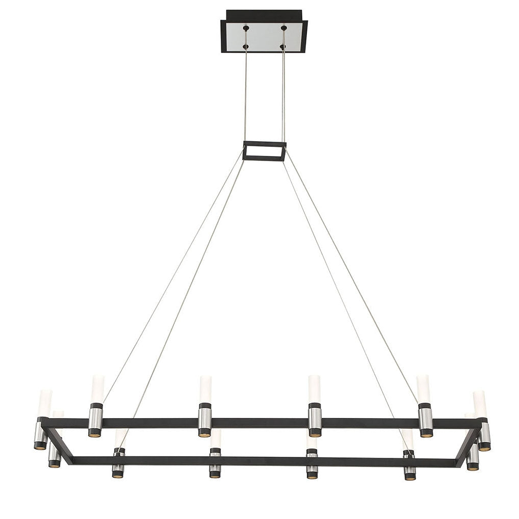 Eurofase Lighting Altamont 40" 12-Light Dimmable Integrated LED Metal Rectangular Black And Satin Nickel Chandelier With Soft White Acrylic Shades