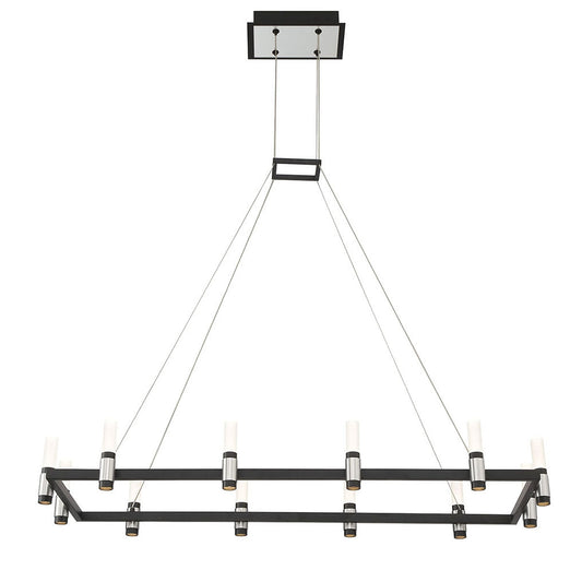 Eurofase Lighting Altamont 40" 12-Light Dimmable Integrated LED Metal Rectangular Black And Satin Nickel Chandelier With Soft White Acrylic Shades