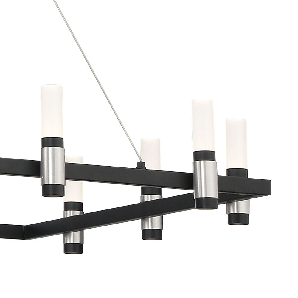 Eurofase Lighting Altamont 52" 18-Light Dimmable Integrated LED Metal Rectangular Black And Satin Nickel Chandelier With Soft White Acrylic Shades