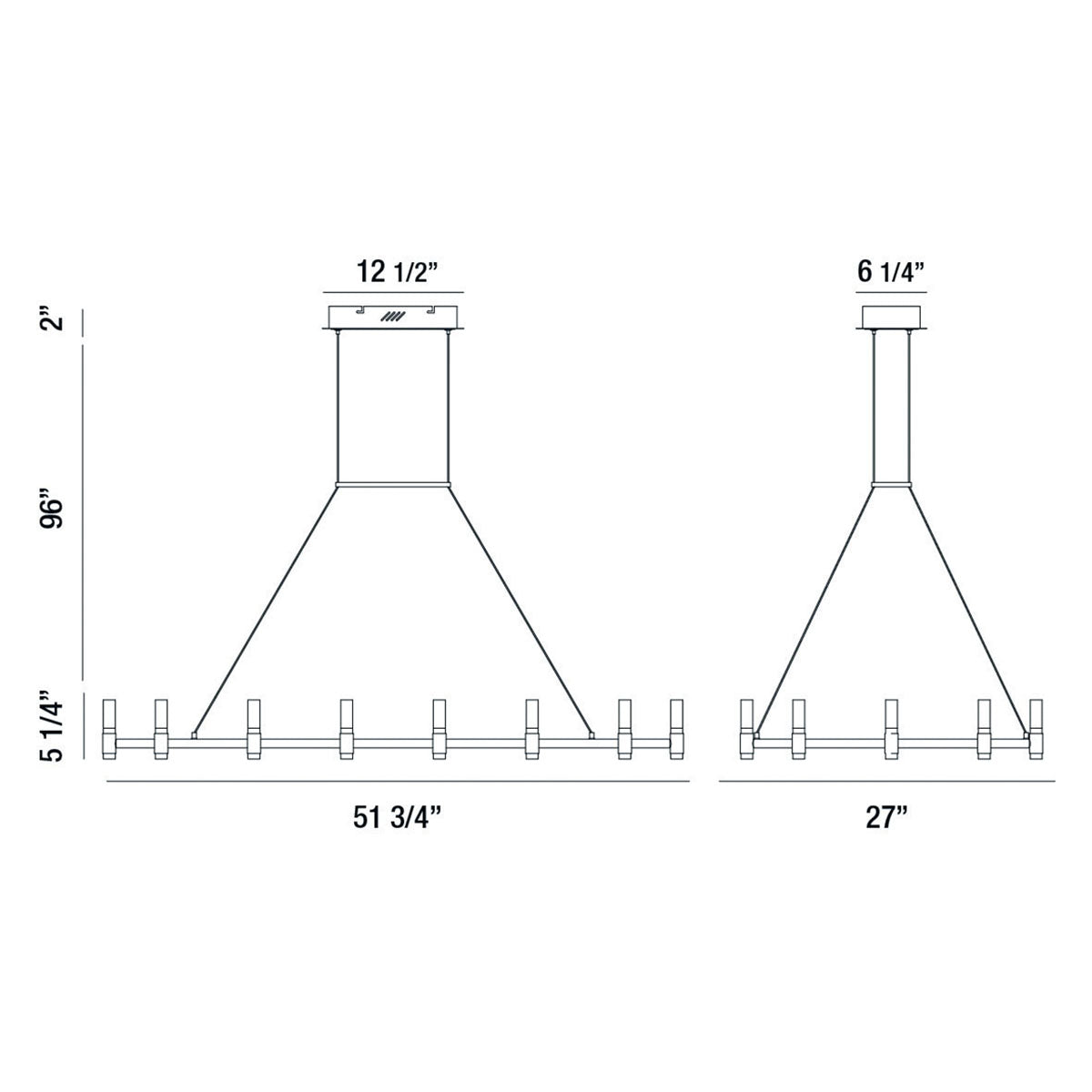 Eurofase Lighting Altamont 52" 18-Light Dimmable Integrated LED Metal Rectangular Black And Satin Nickel Chandelier With Soft White Acrylic Shades