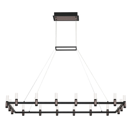 Eurofase Lighting Altamont 52" 18-Light Dimmable Integrated LED Metal Rectangular Black And Satin Nickel Chandelier With Soft White Acrylic Shades