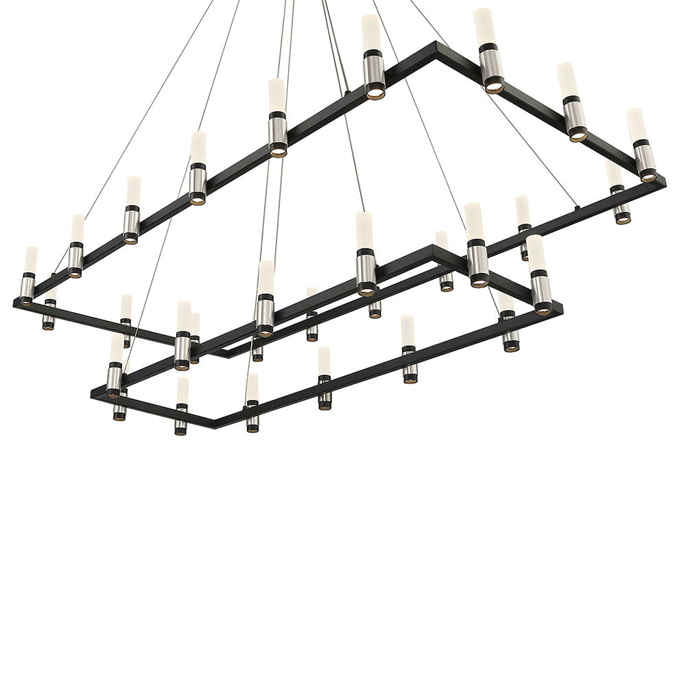 Eurofase Lighting Altamont 52" 30-Light 2-Tier Dimmable Integrated LED Metal Rectangular Black And Satin Nickel Chandelier With Soft White Acrylic Shades