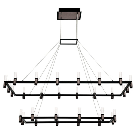 Eurofase Lighting Altamont 52" 30-Light 2-Tier Dimmable Integrated LED Metal Rectangular Black And Satin Nickel Chandelier With Soft White Acrylic Shades