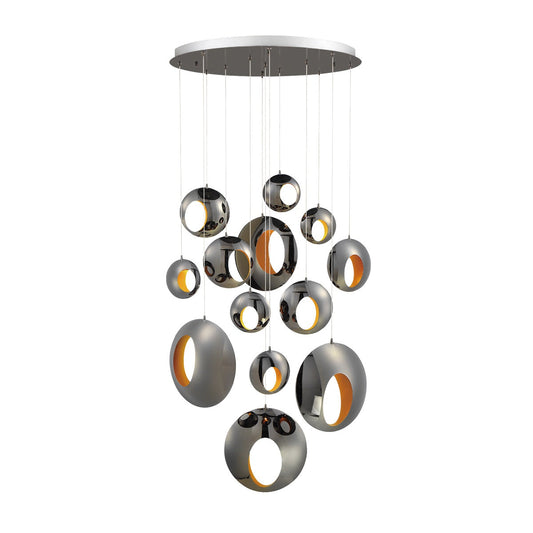 Eurofase Lighting Arlington 40" 13-Light Round Dimmable Integrated LED Blackened Chrome Chandelier With Metal Orb Shades