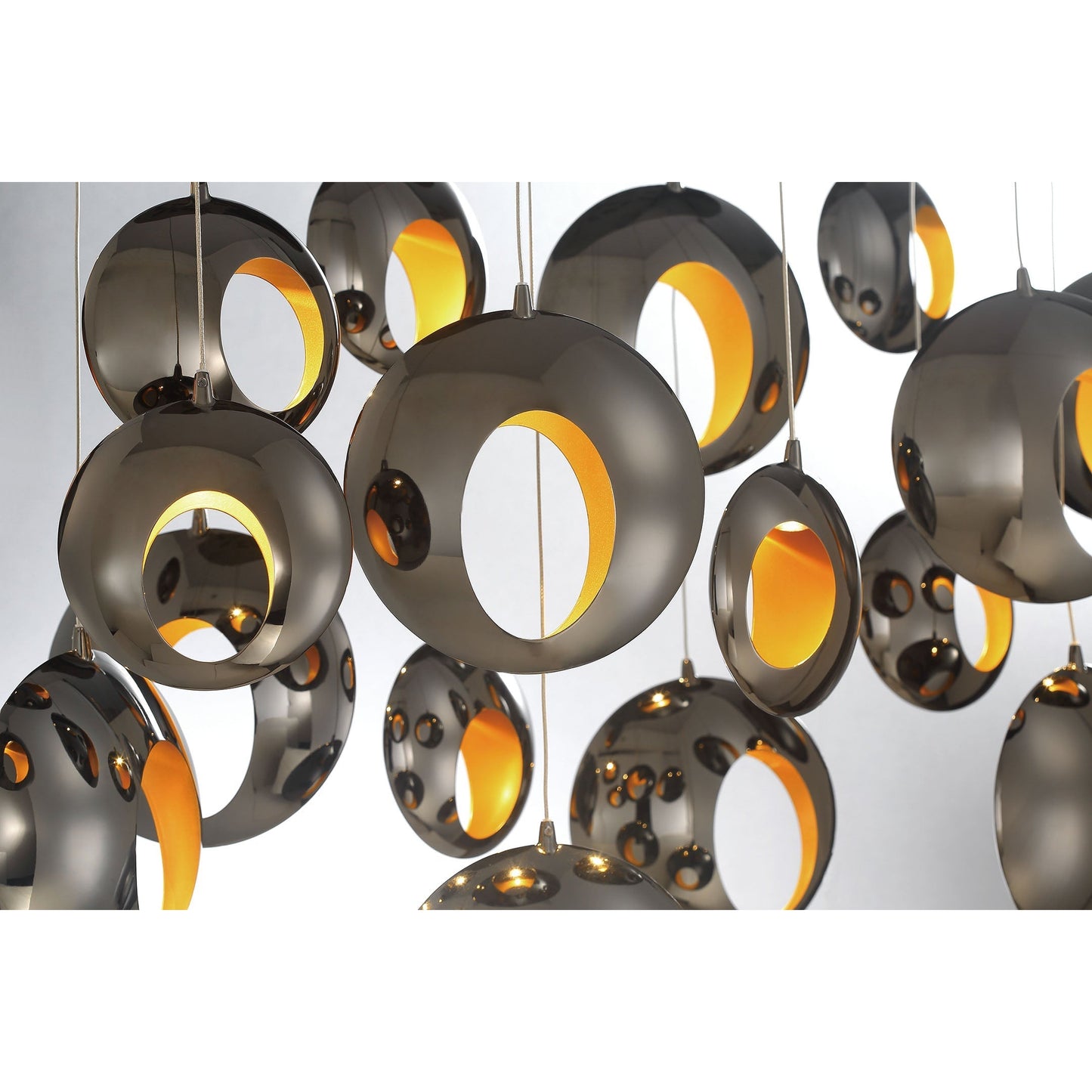 Eurofase Lighting Arlington 51" 19-Light Round Dimmable Integrated LED Blackened Chrome Chandelier With Metal Orb Shades