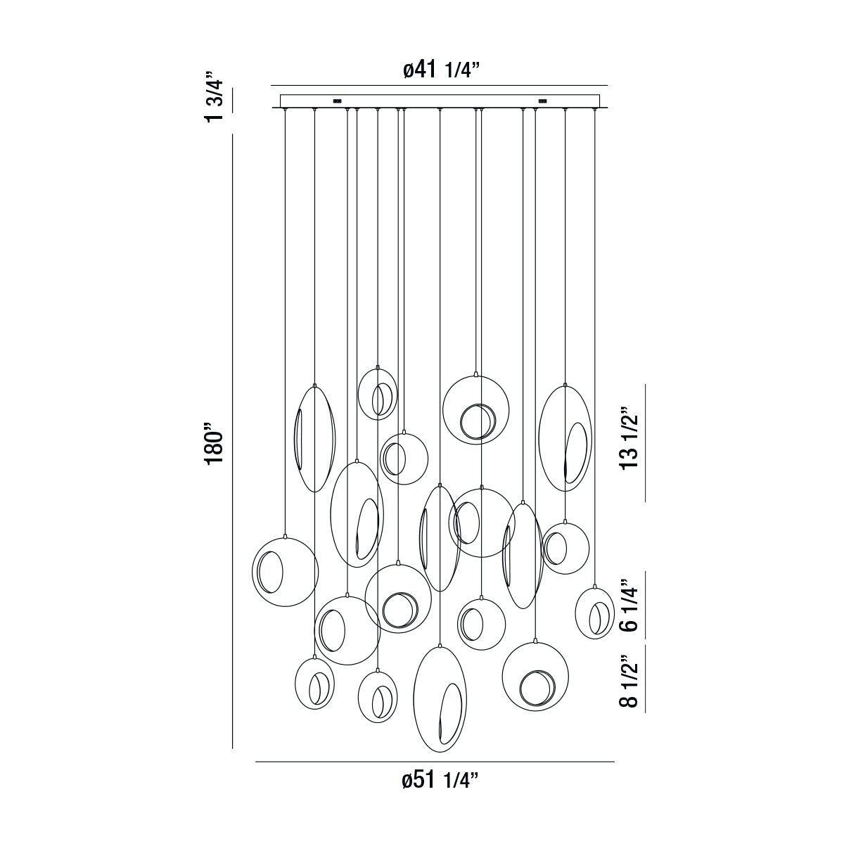 Eurofase Lighting Arlington 51" 19-Light Round Dimmable Integrated LED Blackened Chrome Chandelier With Metal Orb Shades