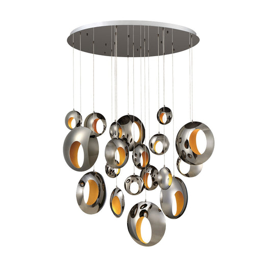 Eurofase Lighting Arlington 51" 19-Light Round Dimmable Integrated LED Blackened Chrome Chandelier With Metal Orb Shades