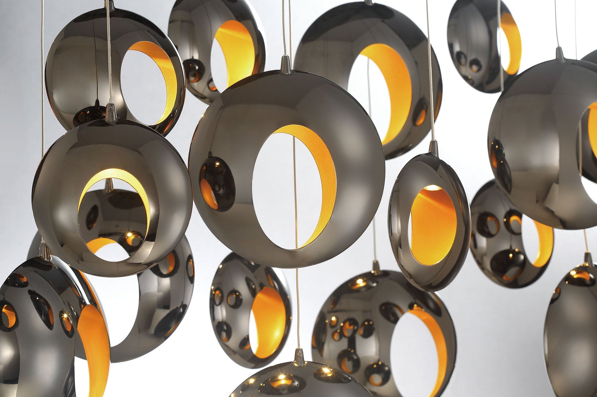 Eurofase Lighting Arlington 52" 20-Light Dimmable Integrated LED Blackened Chrome Chandelier With Metal Orb Shades