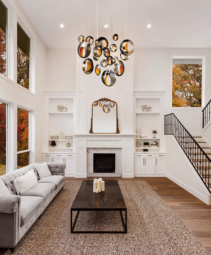 Eurofase Lighting Arlington 52" 20-Light Dimmable Integrated LED Blackened Chrome Chandelier With Metal Orb Shades