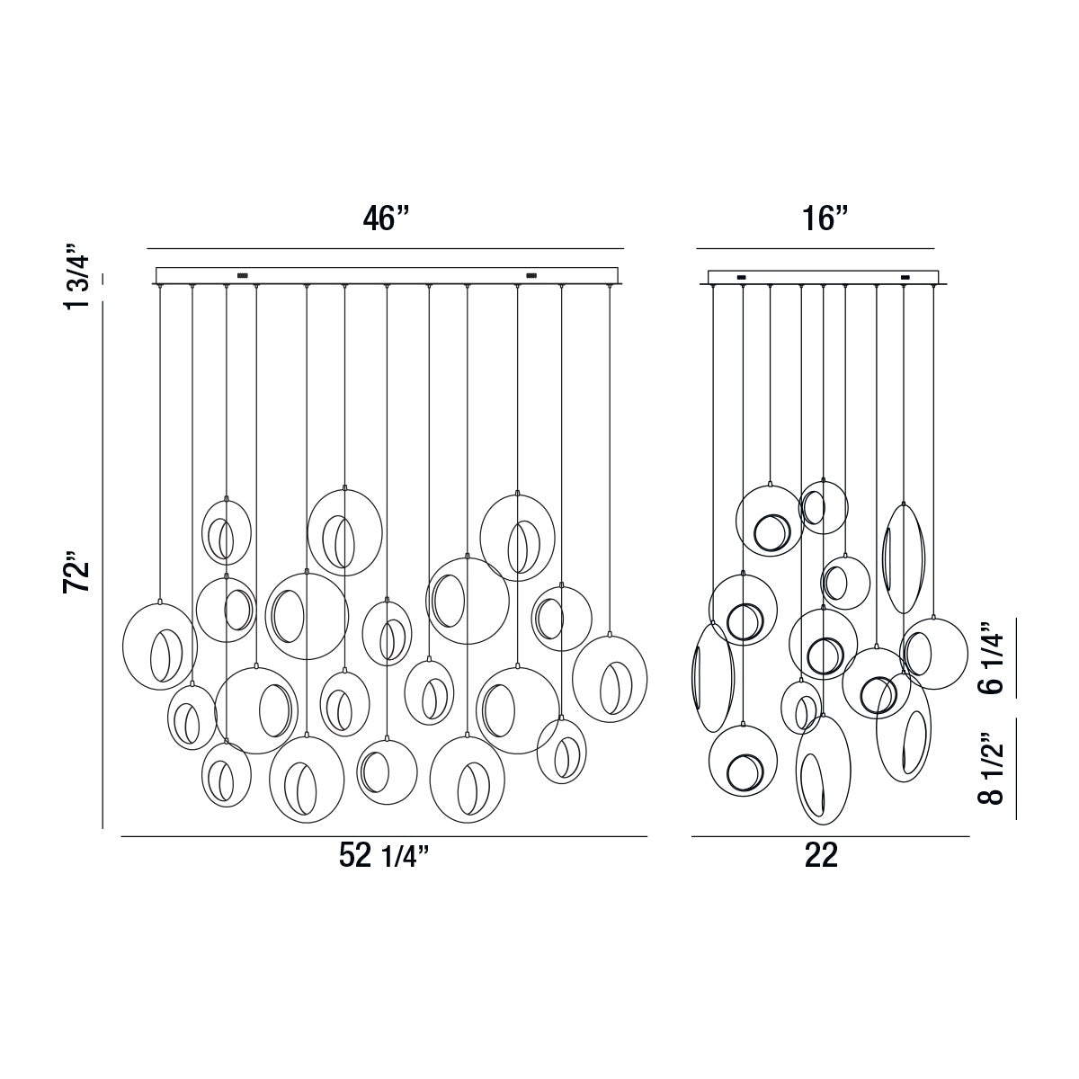 Eurofase Lighting Arlington 52" 20-Light Dimmable Integrated LED Blackened Chrome Chandelier With Metal Orb Shades