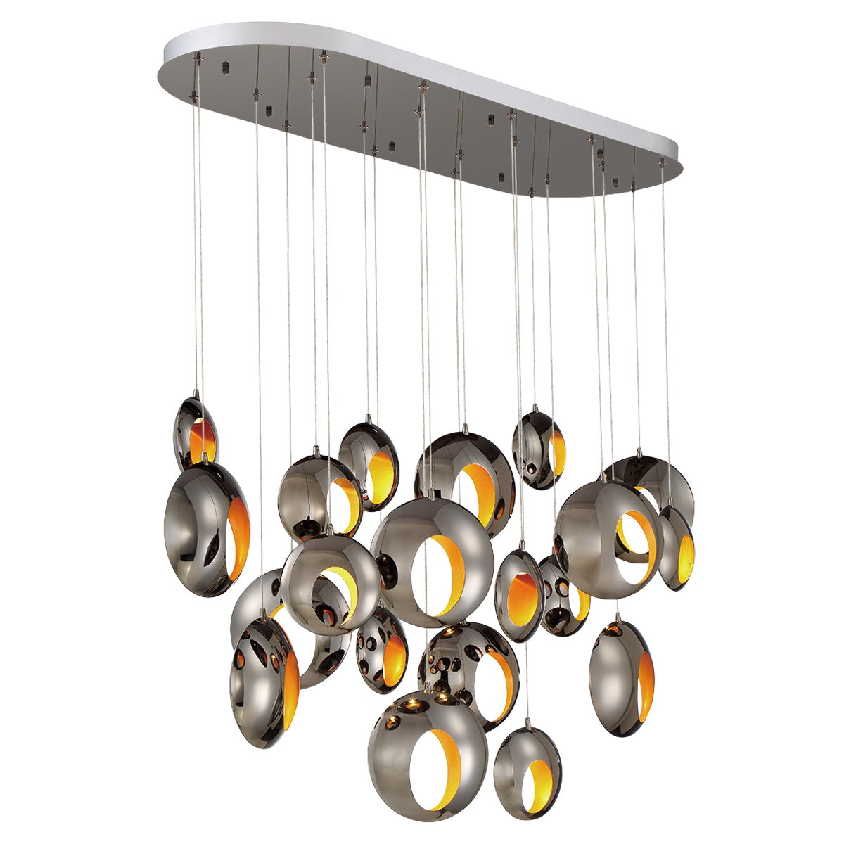 Eurofase Lighting Arlington 52" 20-Light Dimmable Integrated LED Blackened Chrome Chandelier With Metal Orb Shades