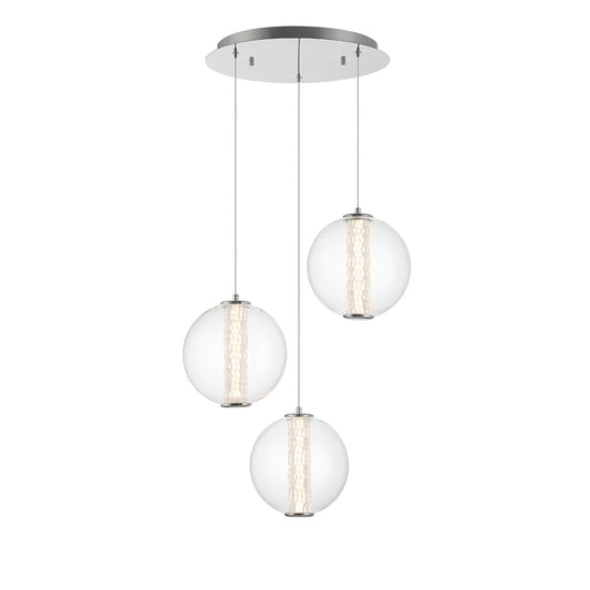 Eurofase Lighting Atomo 21" 3-Light Gold Round Dimmable LED Chandelier With Clear Glass Shades