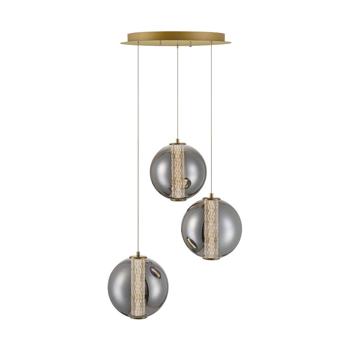 Eurofase Lighting Atomo 21" 3-Light Gold Round Dimmable LED Chandelier With Smoked Glass Shades