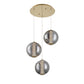 Eurofase Lighting Atomo 21" 3-Light Gold Round Dimmable LED Chandelier With Smoked Glass Shades
