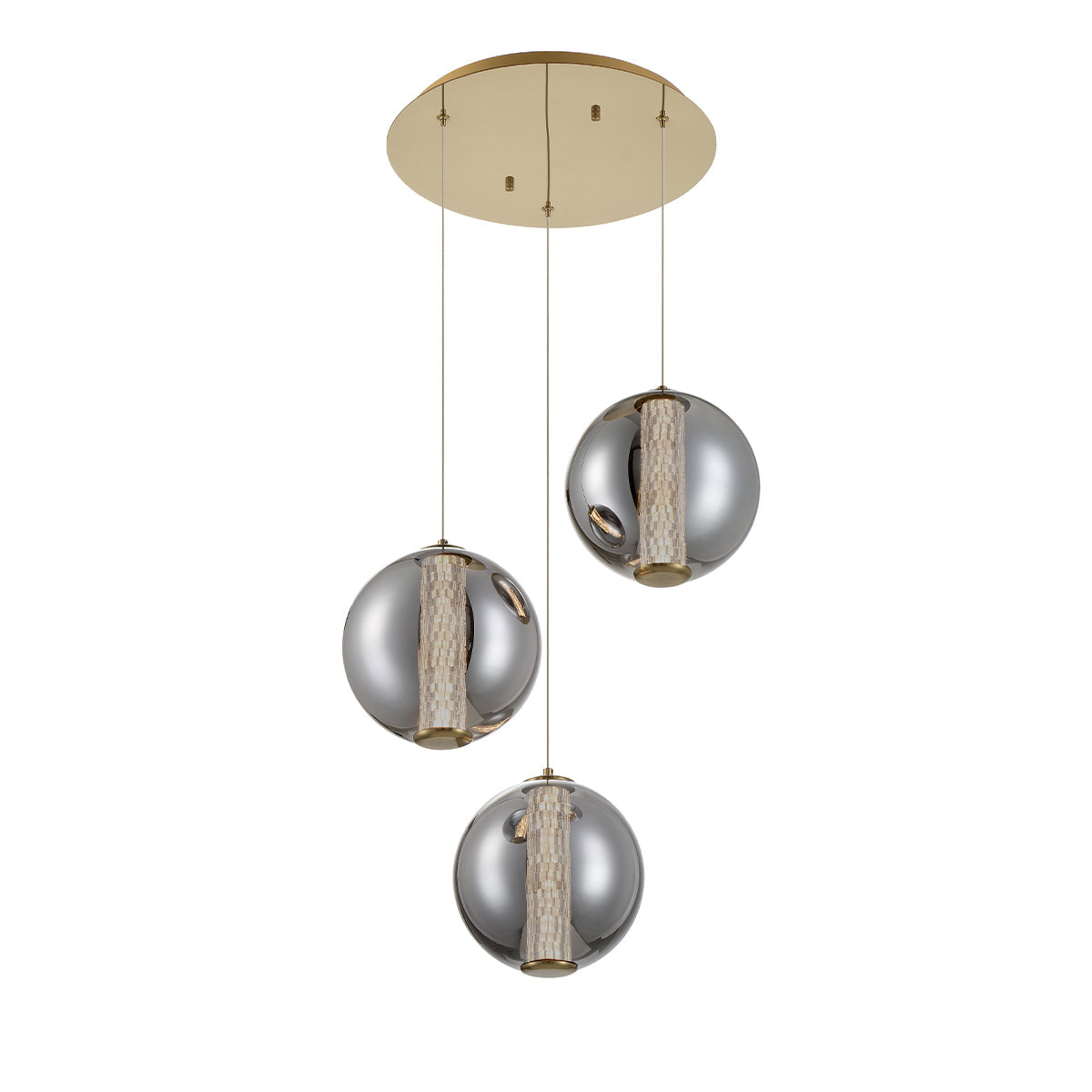 Eurofase Lighting Atomo 21" 3-Light Gold Round Dimmable LED Chandelier With Smoked Glass Shades