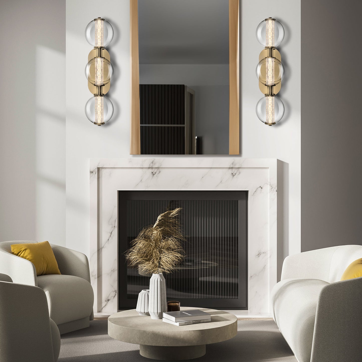 Eurofase Lighting Atomo 25" 3-Light Gold Dimmable LED Wall Sconce With Clear Glass Shades