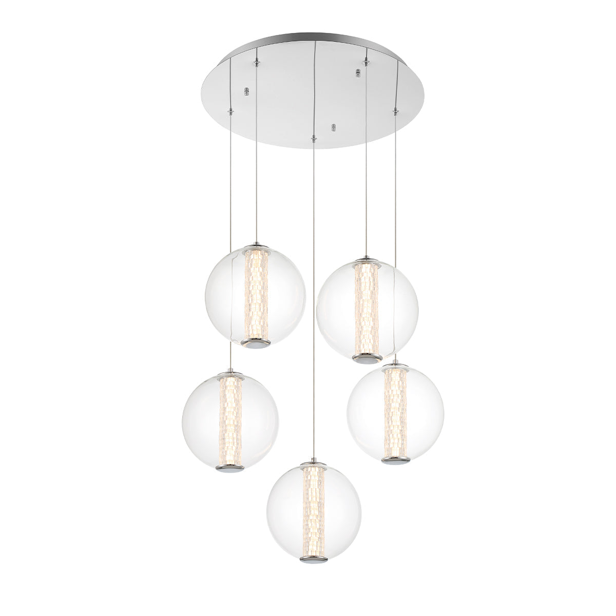 Eurofase Lighting Atomo 26" 5-Light Gold Round Dimmable LED Chandelier With Clear Glass Shades