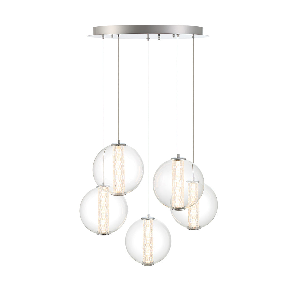 Eurofase Lighting Atomo 26" 5-Light Gold Round Dimmable LED Chandelier With Clear Glass Shades