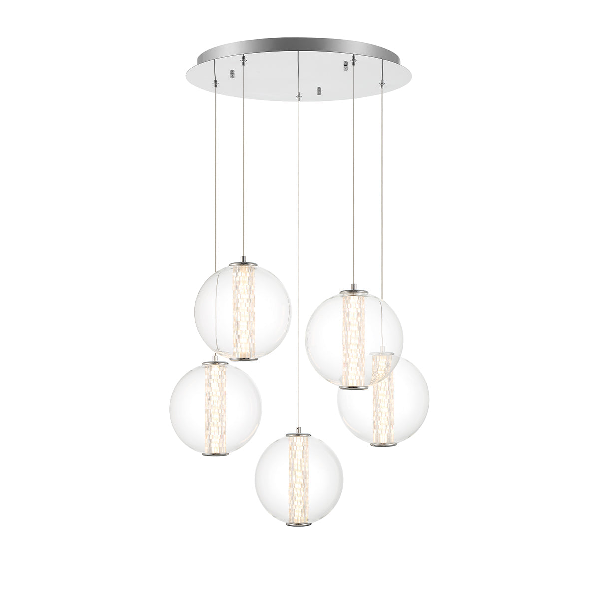 Eurofase Lighting Atomo 26" 5-Light Gold Round Dimmable LED Chandelier With Clear Glass Shades