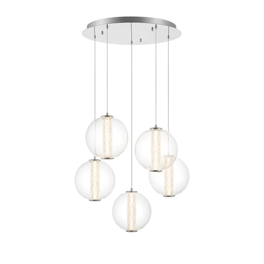 Eurofase Lighting Atomo 26" 5-Light Gold Round Dimmable LED Chandelier With Clear Glass Shades