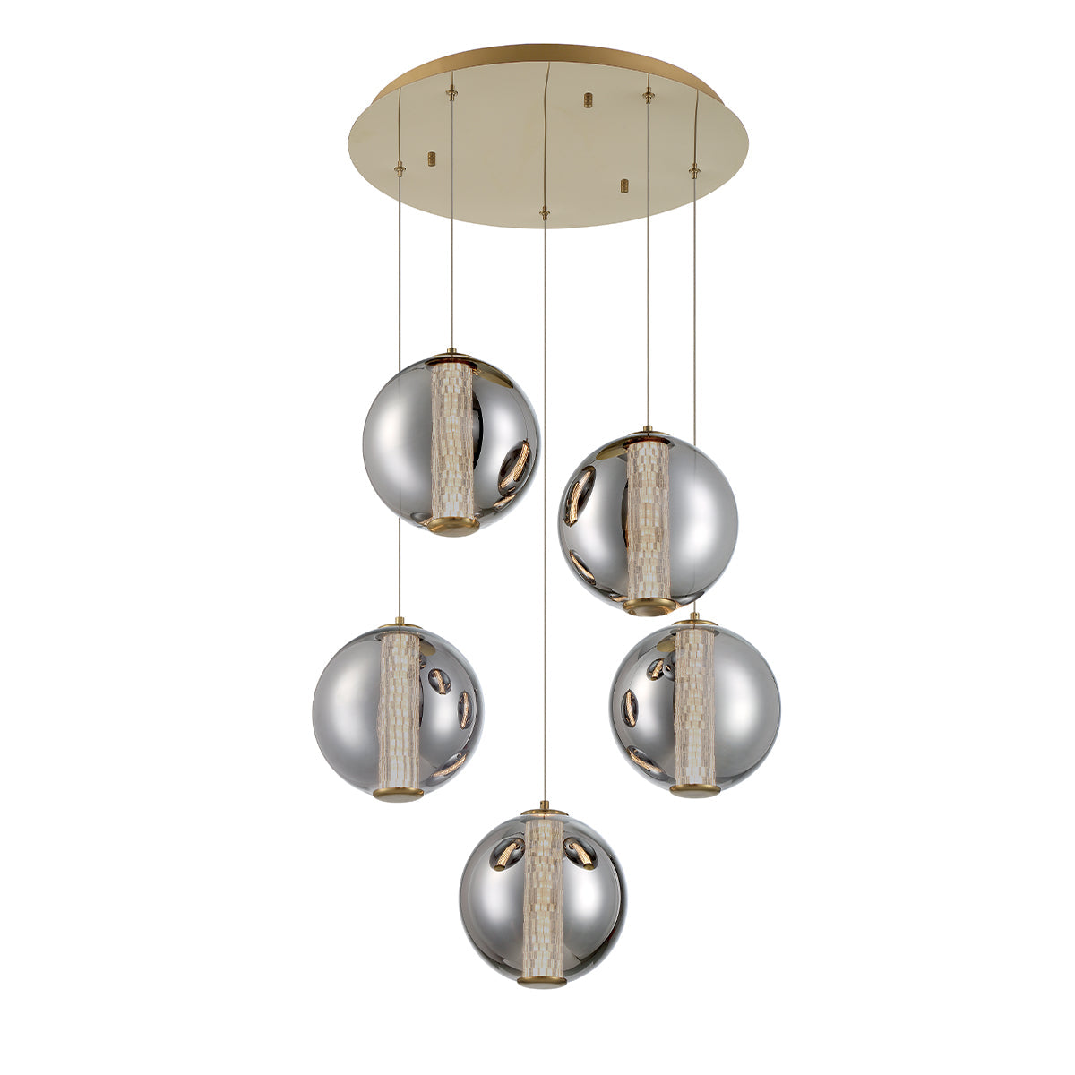 Eurofase Lighting Atomo 26" 5-Light Gold Round Dimmable LED Chandelier With Smoked Glass Shades