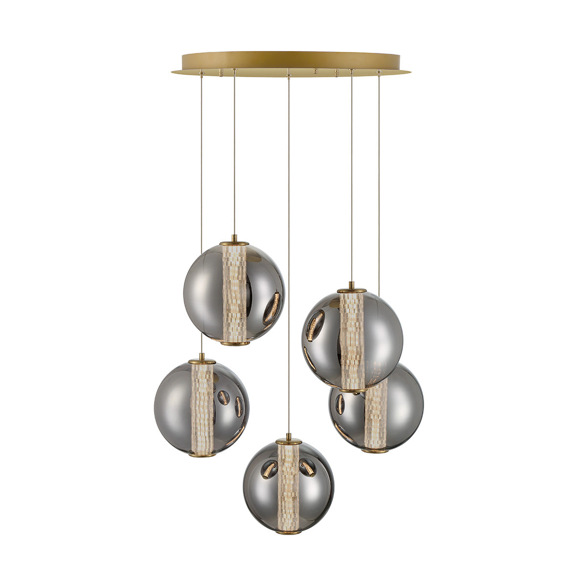 Eurofase Lighting Atomo 26" 5-Light Gold Round Dimmable LED Chandelier With Smoked Glass Shades