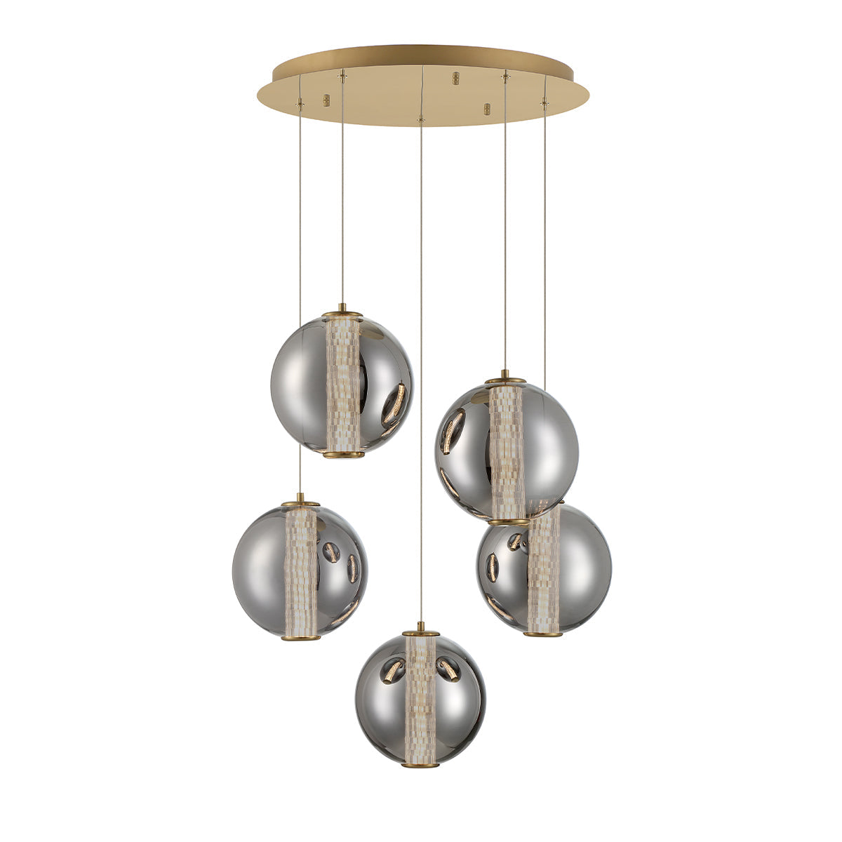 Eurofase Lighting Atomo 26" 5-Light Gold Round Dimmable LED Chandelier With Smoked Glass Shades