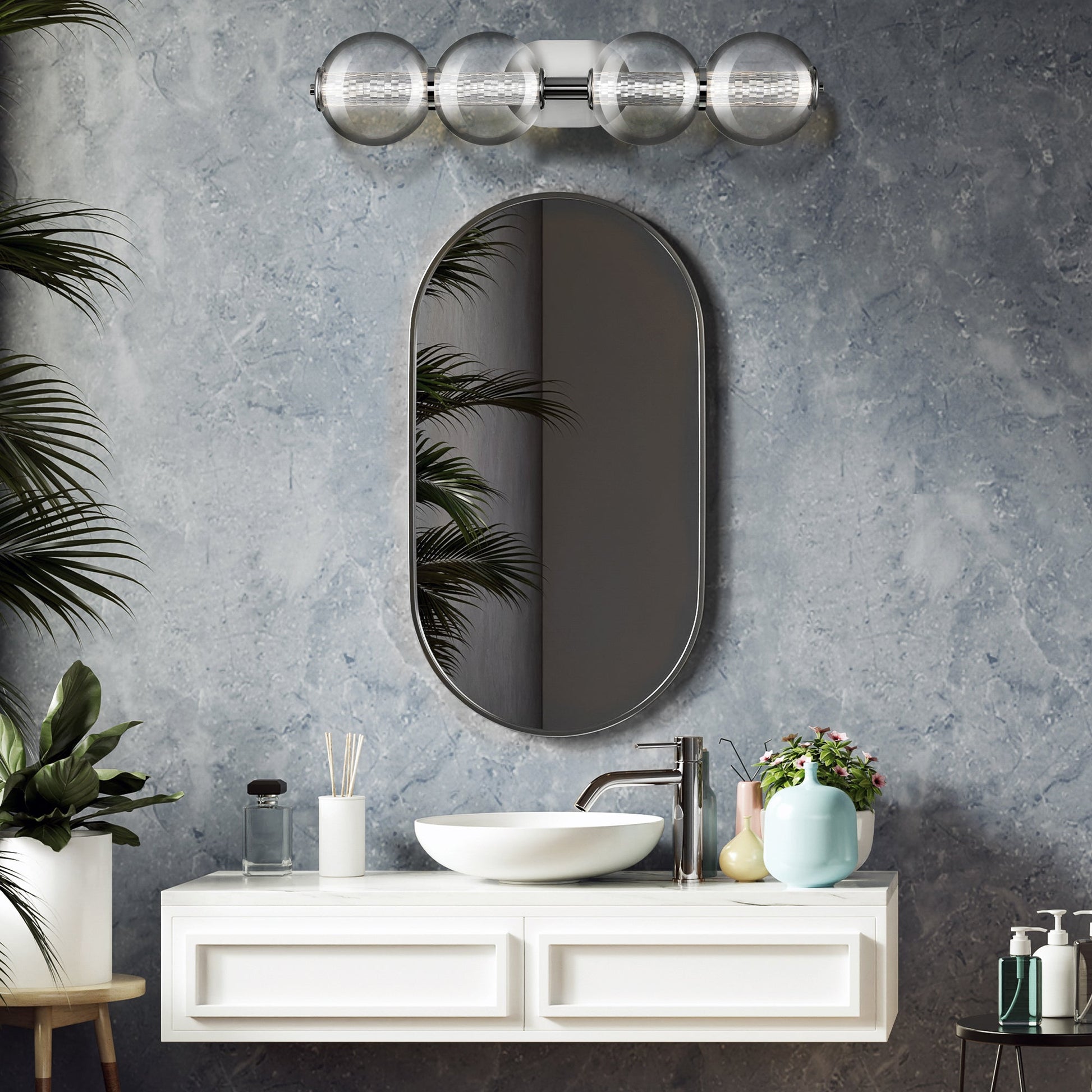Eurofase Lighting Atomo 30" 4-Light Chrome Dimmable LED Wall Sconce With Clear Glass Shades