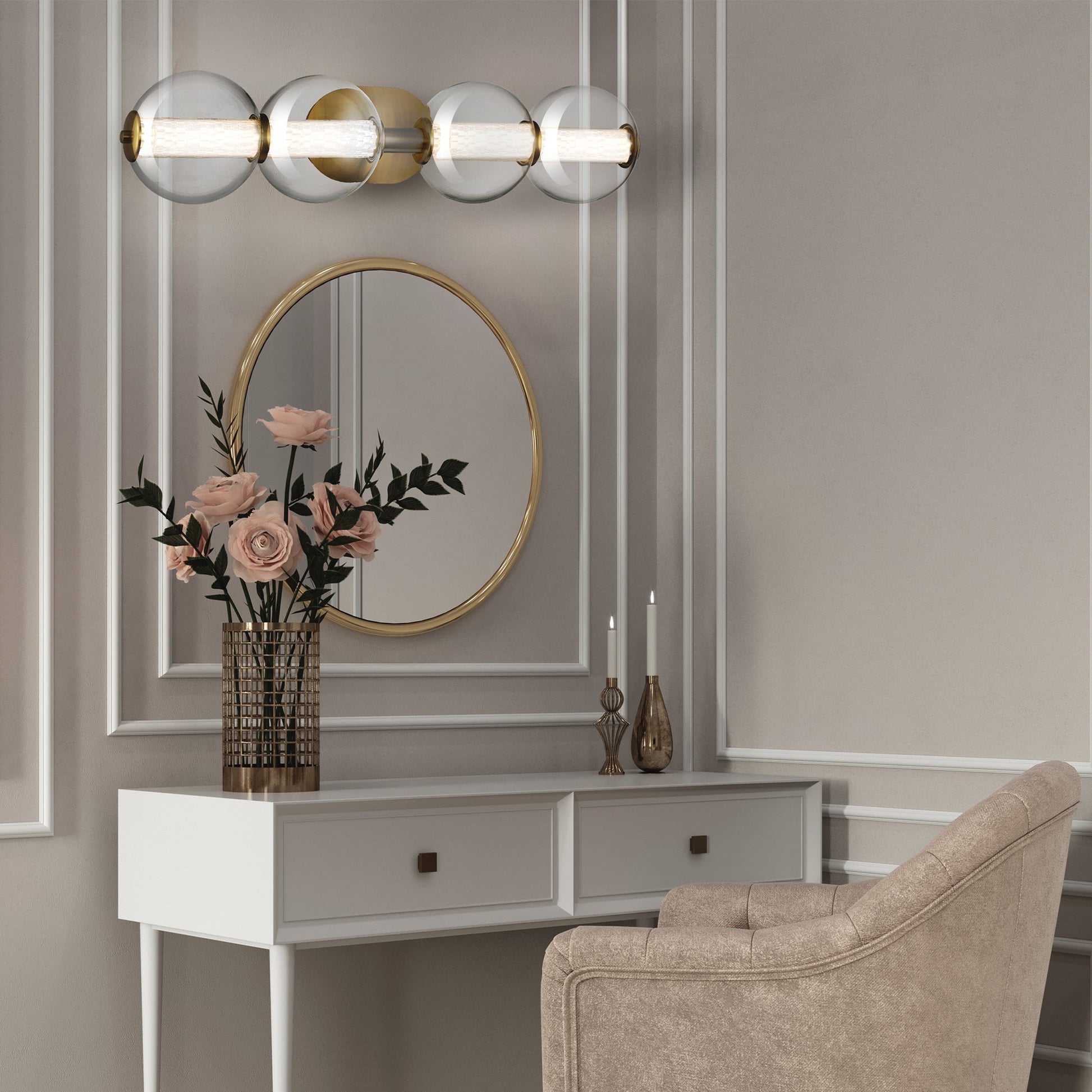 Eurofase Lighting Atomo 30" 4-Light Gold Dimmable LED Wall Sconce With Clear Glass Shades