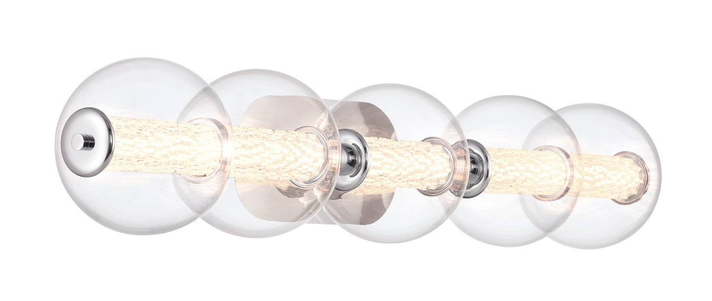 Eurofase Lighting Atomo 38" 5-Light Integrated LED Clear Glass Shade Chrome Vanity Light