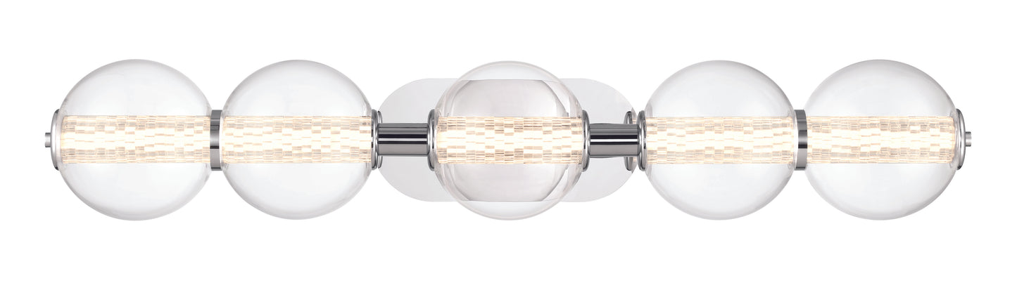 Eurofase Lighting Atomo 38" 5-Light Integrated LED Clear Glass Shade Chrome Vanity Light