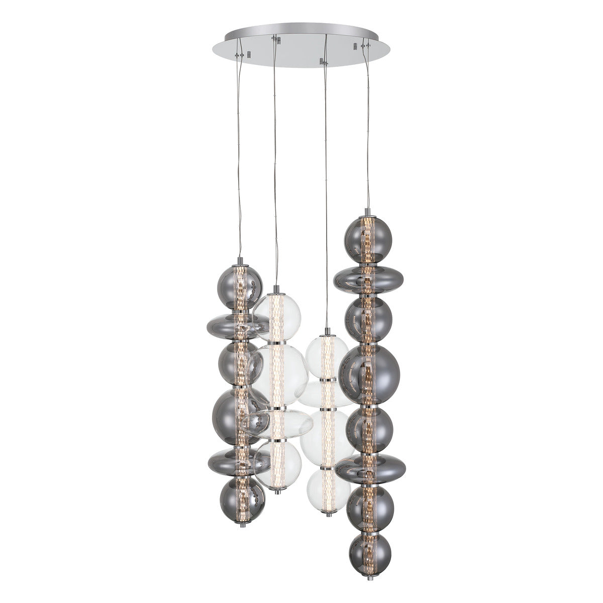 Eurofase Lighting Atomo 50" 4-Light Integrated LED Glass Shade Chrome Steel Chandelier