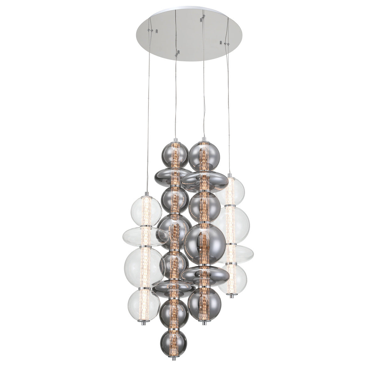 Eurofase Lighting Atomo 50" 4-Light Integrated LED Glass Shade Chrome Steel Chandelier