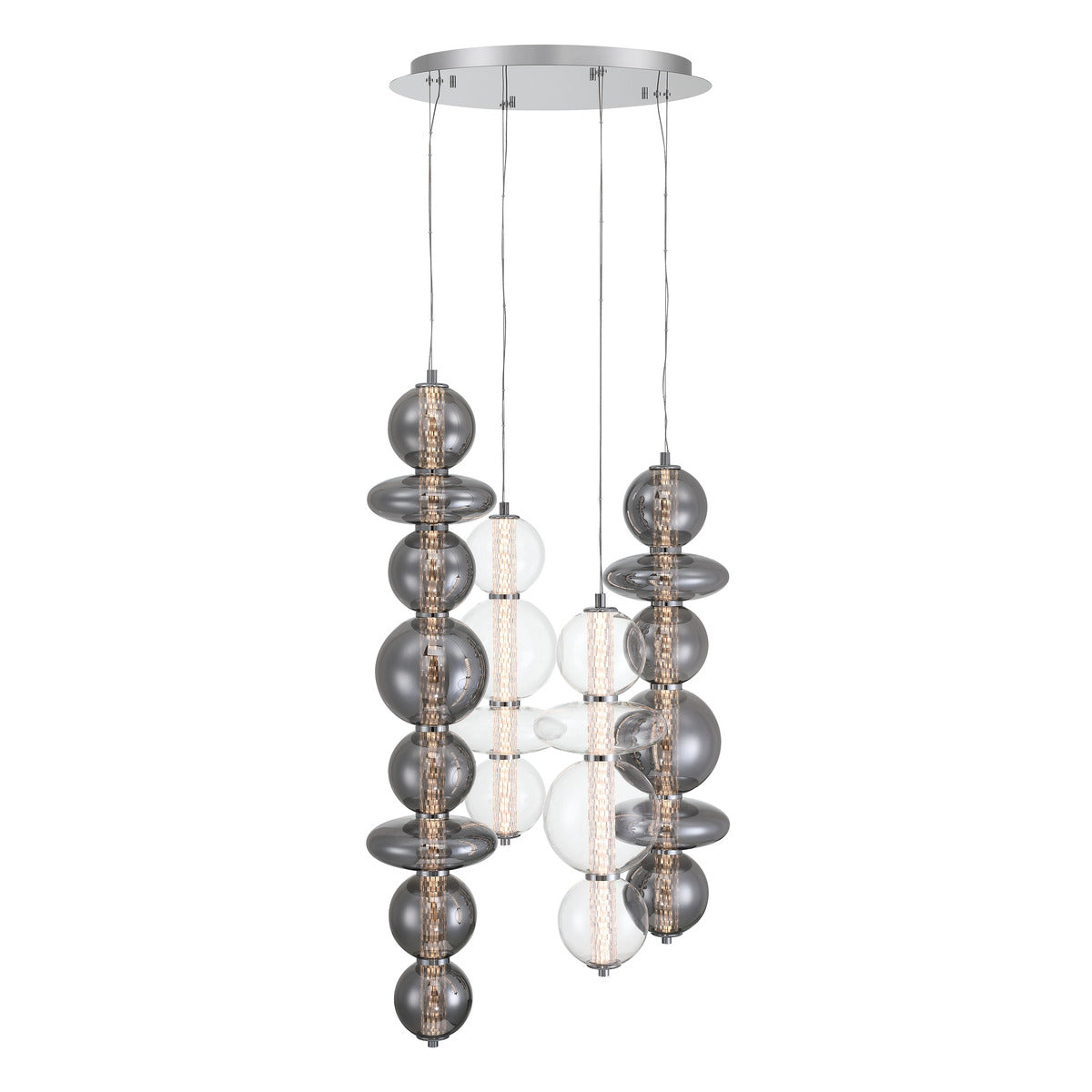 Eurofase Lighting Atomo 50" 4-Light Integrated LED Glass Shade Chrome Steel Chandelier