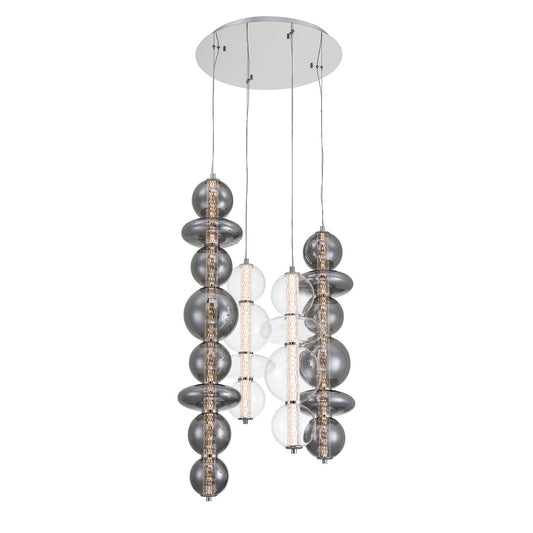 Eurofase Lighting Atomo 50" 4-Light Integrated LED Glass Shade Chrome Steel Chandelier