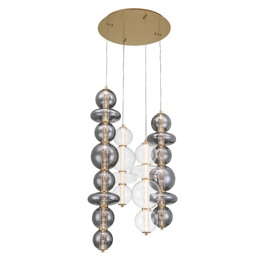 Eurofase Lighting Atomo 50" 4-Light Integrated LED Glass Shade Gold Steel Chandelier