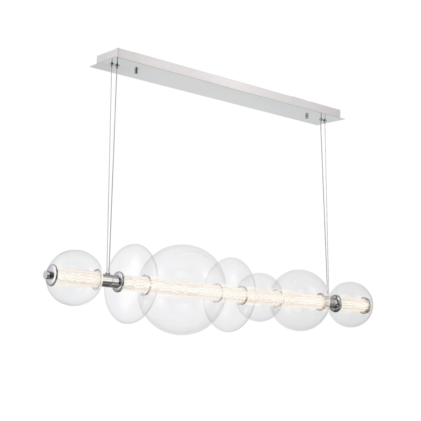 Eurofase Lighting Atomo 56" 7-Light Chrome Linear Dimmable LED Chandelier With Clear Glass Shades