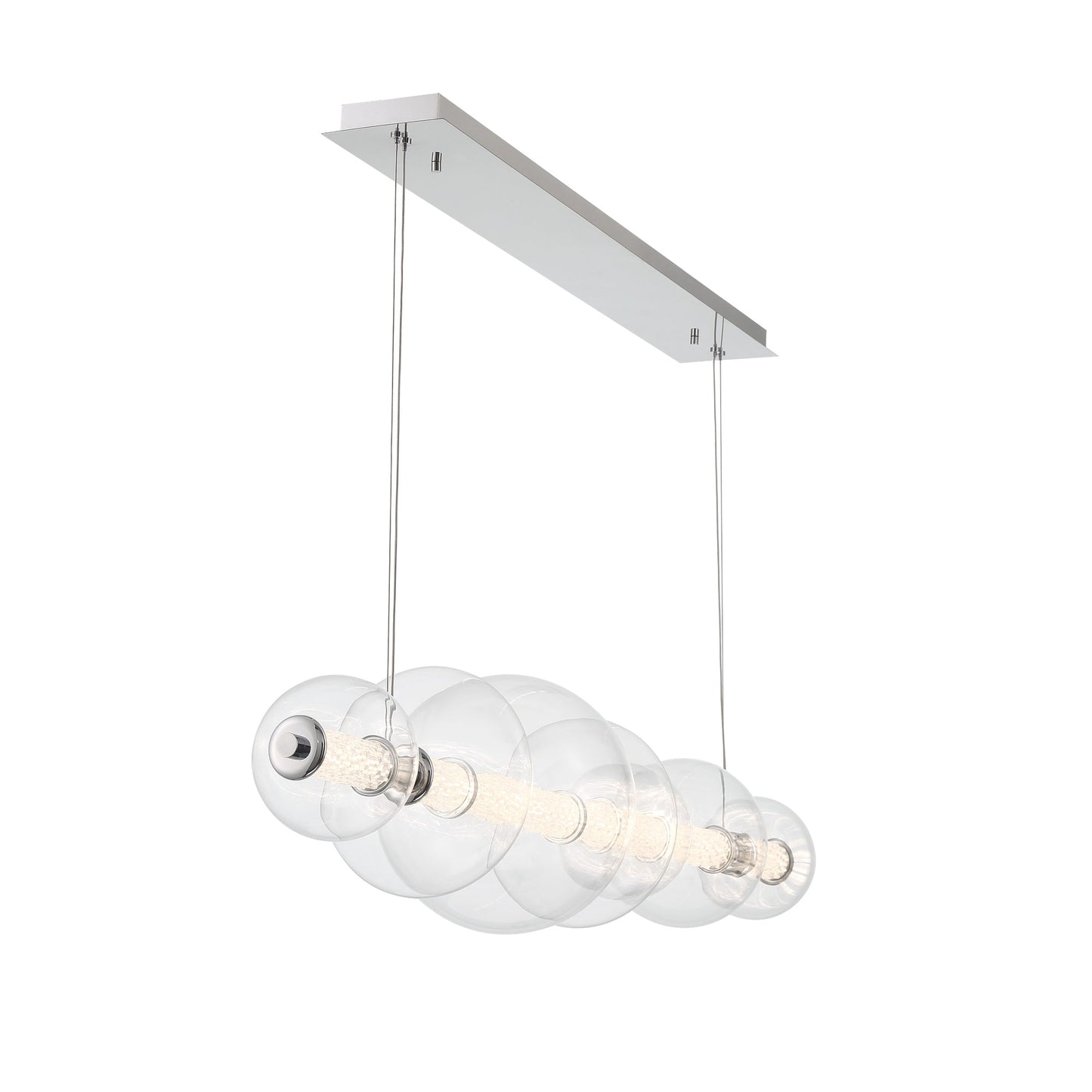 Eurofase Lighting Atomo 56" 7-Light Chrome Linear Dimmable LED Chandelier With Clear Glass Shades