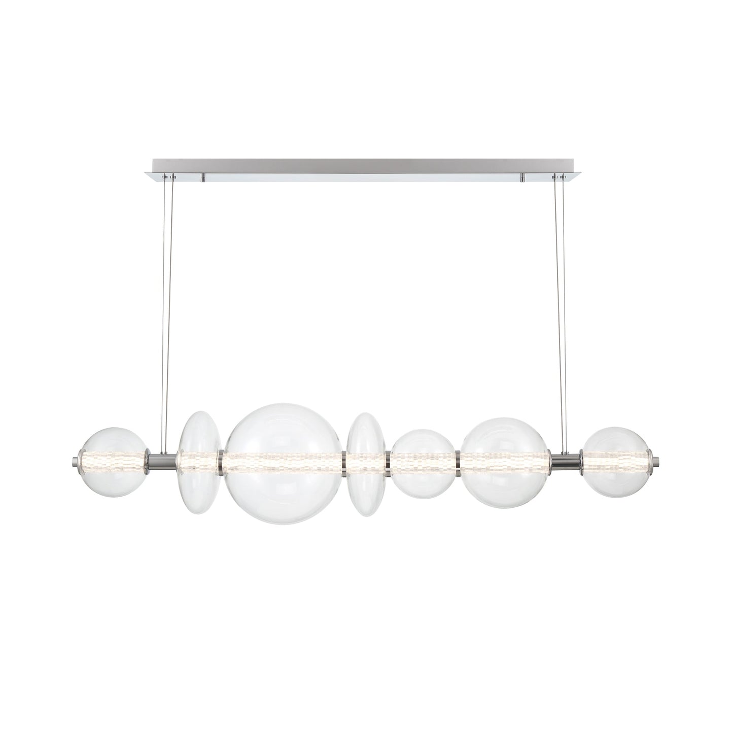Eurofase Lighting Atomo 56" 7-Light Chrome Linear Dimmable LED Chandelier With Clear Glass Shades