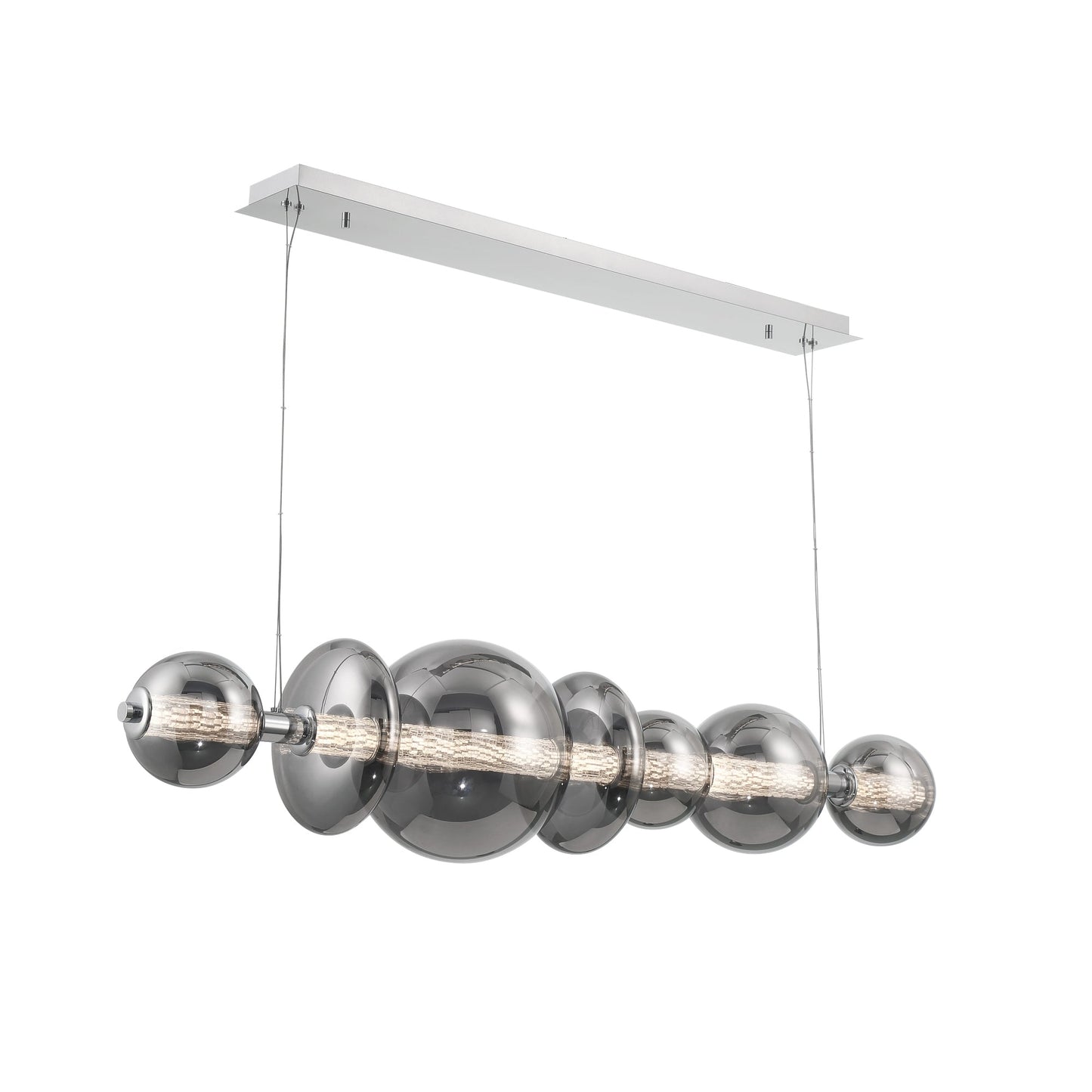 Eurofase Lighting Atomo 56" 7-Light Chrome Linear Dimmable LED Chandelier With Smoke Glass Shades