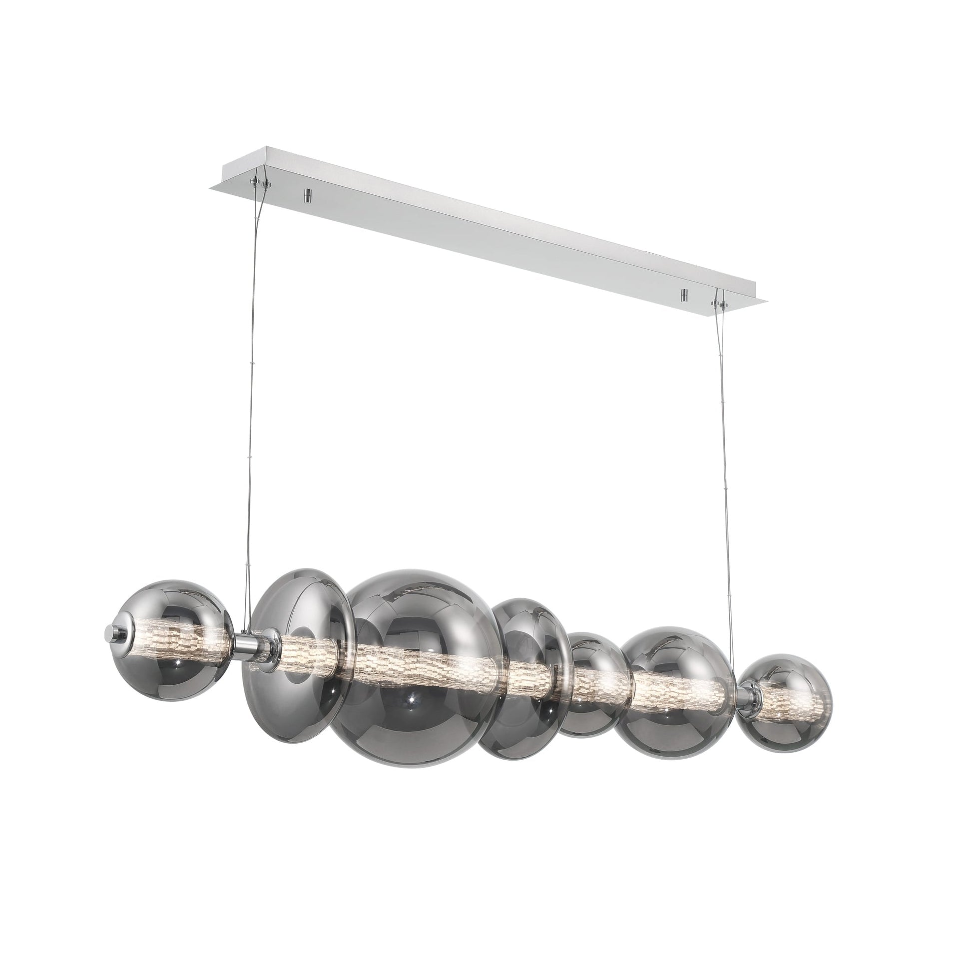 Eurofase Lighting Atomo 56" 7-Light Chrome Linear Dimmable LED Chandelier With Smoke Glass Shades