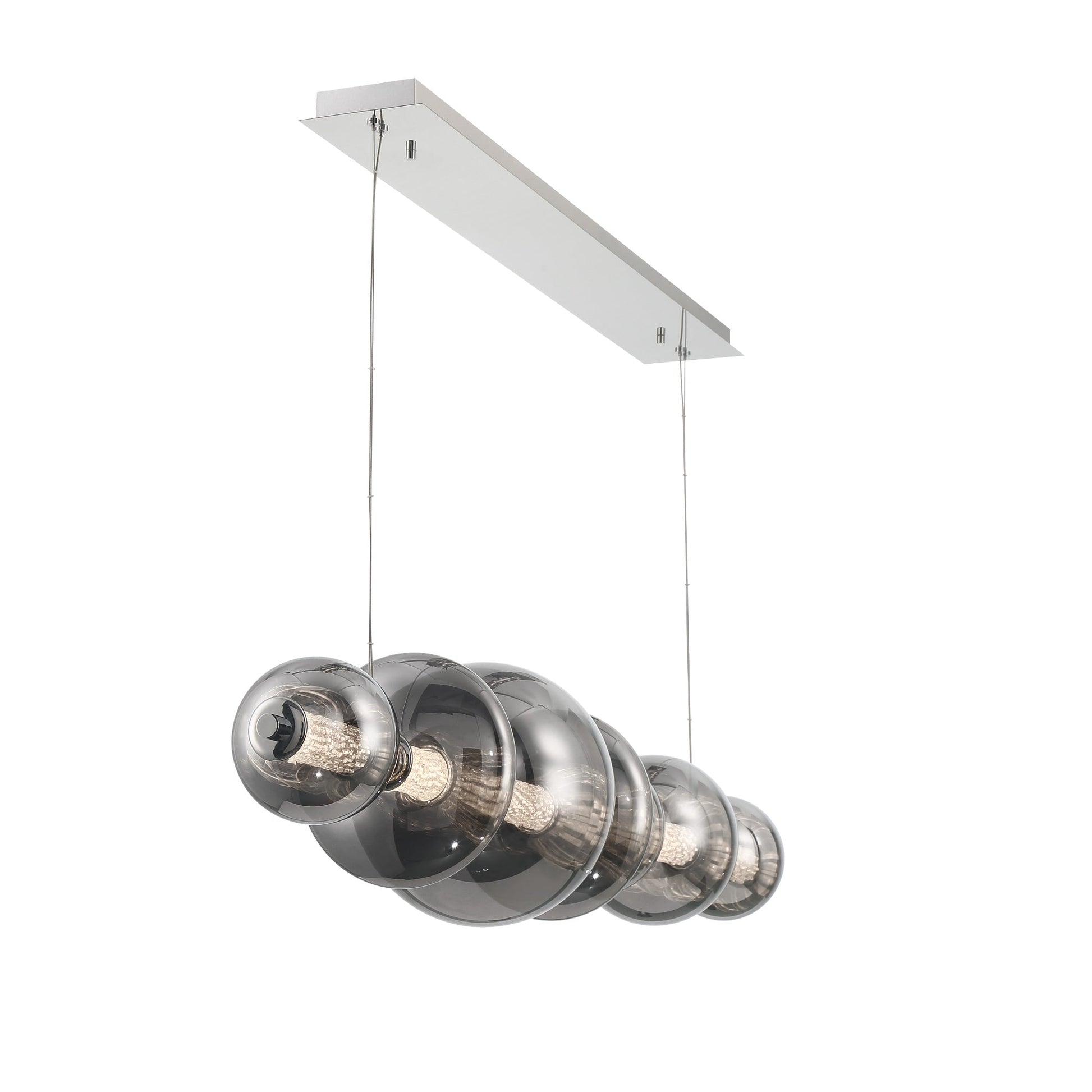 Eurofase Lighting Atomo 56" 7-Light Chrome Linear Dimmable LED Chandelier With Smoke Glass Shades