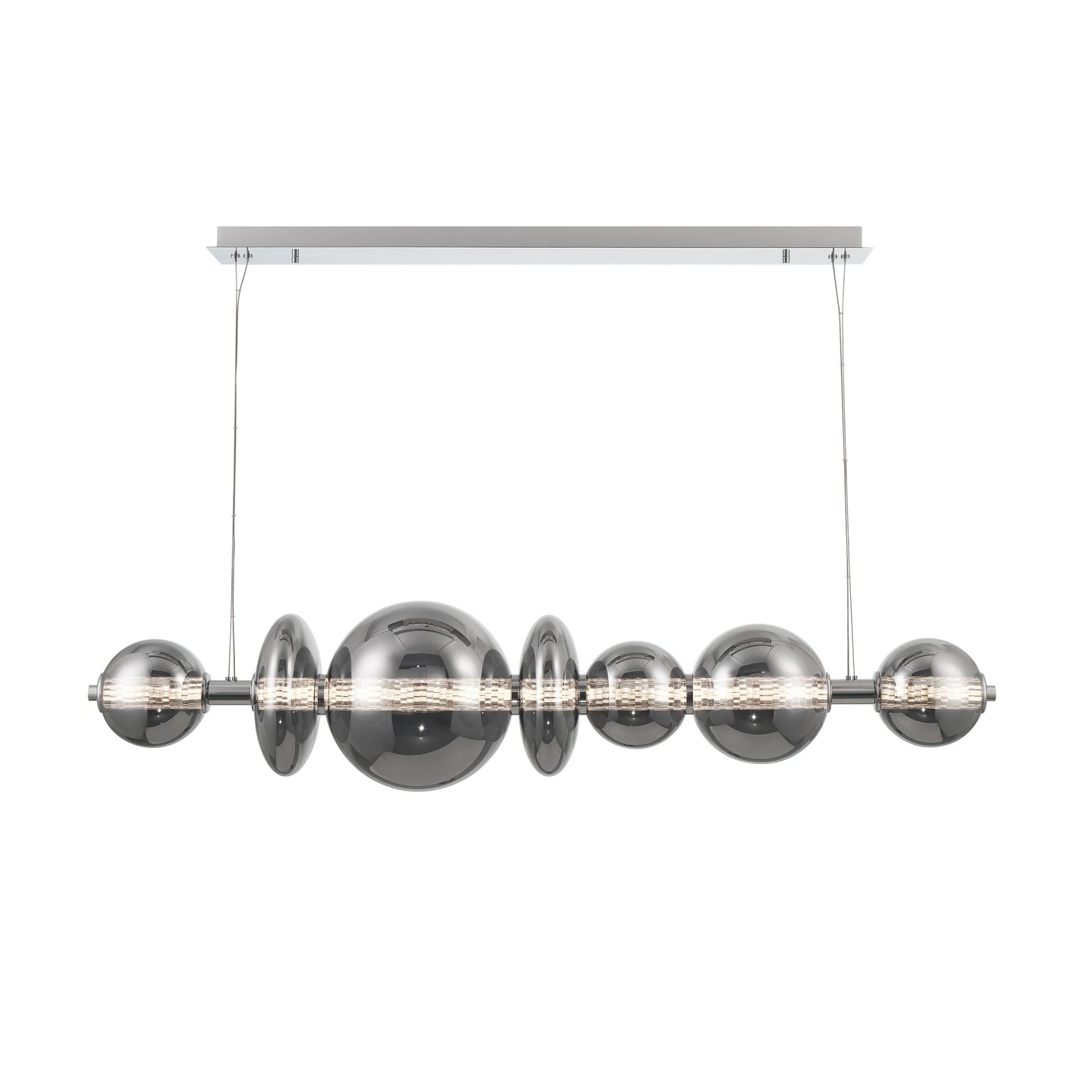 Eurofase Lighting Atomo 56" 7-Light Chrome Linear Dimmable LED Chandelier With Smoke Glass Shades